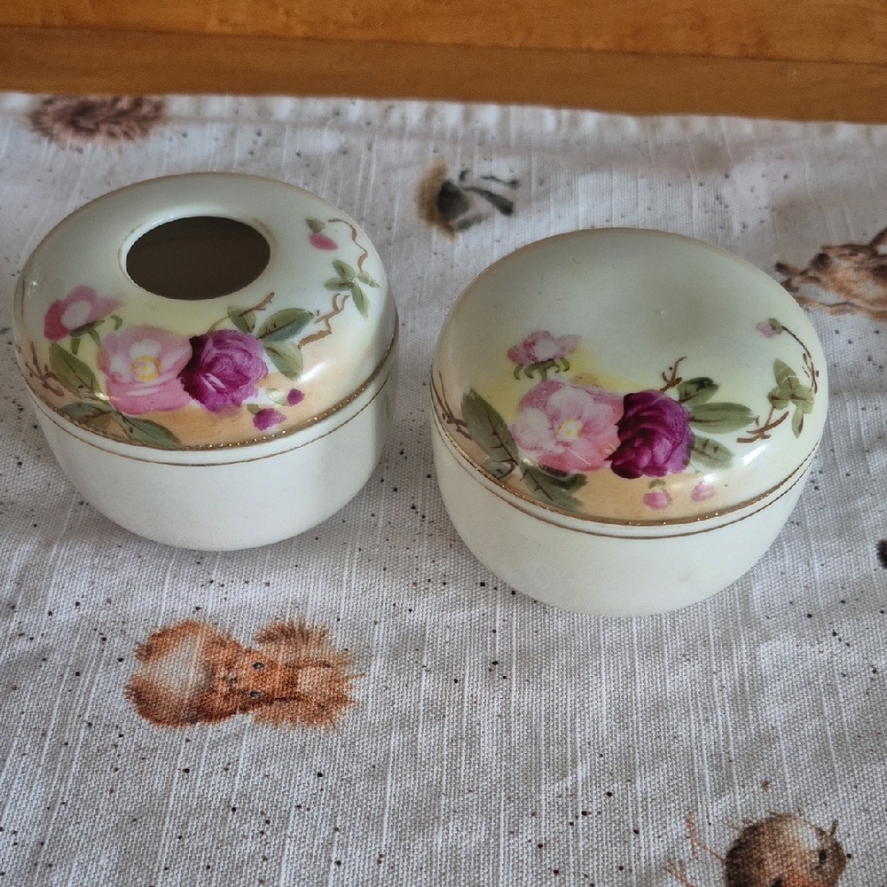Hand Painted Nippon Hair Receiver And Trinket Box